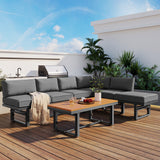 3-Piece Multi-Functional Outdoor Sectional Sofa Set with Height-adjustable Seating and Coffee Table for Patio, Garden and Backyard (Grey)