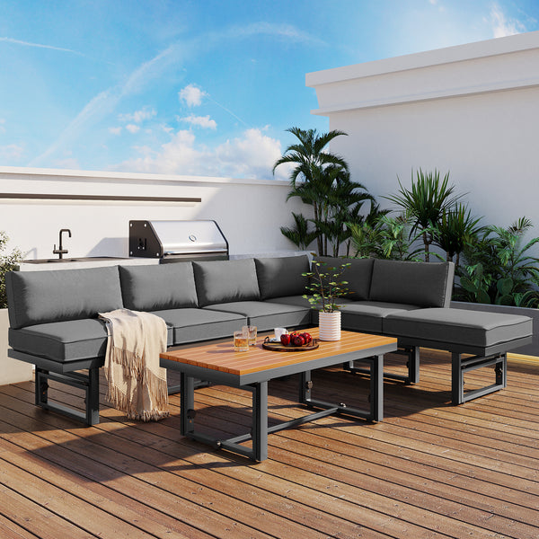 3-Piece Multi-Functional Outdoor Sectional Sofa Set with Height-adjustable Seating and Coffee Table for Patio, Garden and Backyard (Grey)