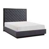 Queen Bed Tufted Headboard Fabric Upholstery Nailhead Trim Stylish Bed