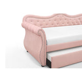 Pink Upholstered Velvet Wood Daybed with Trundle