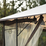 Iron Patio Khaki Outdoor Gazebo, Double Roof Soft Canopy