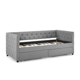 Grey Upholstered Twin Size Daybed with Two Drawers