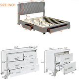 Queen 4-Piece Bedroom Set with Three Drawers, High Gloss Mirrored Nightstands and Dresser