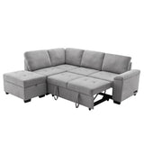 Gray Sleeper Sectional Sofa L-Shape Corner Couch