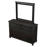 Rustic Farmhouse Style 6 Pieces Bedroom Sets Blackwash Queen Bed with 2 Drawers, Nightstand*2, Chest, Dresser and Mirror, Coffee