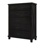 Rustic Farmhouse Style 6 Pieces Bedroom Sets Blackwash Queen Bed with 2 Drawers, Nightstand*2, Chest, Dresser and Mirror, Coffee