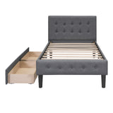 Twin Size Upholstered Platform Bed with 2 Drawers