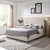King Size Modern Design Bed Frame Upholstered Queen Bed Frame Platform with Headboard Fabric Headboard Wooden Slats Support, No Box Spring Needed,Mattress Foundation,White