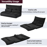 Black Sofa Adjustable Folding Futon Sofa Video Gaming Sofa with Two Pillows