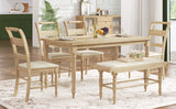 6-peice Dining Set with Turned Legs, Kitchen Table Set with Upholstered Dining Chairs