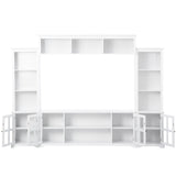 Minimalism Style Entertainment Wall Unit with Bridge, Modern TV Console Table for TVs Up to 70", Multifunctional TV Stand with Tempered Glass Door
