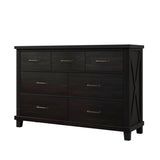 Rustic Farmhouse Style 3 Pieces Bedroom Sets Blackwash Queen Bed with 2 Drawers, Nightstand and Dresser, Coffee