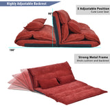 Red Adjustable Folding Futon Sofa with Two Pillows