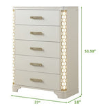 Queen 5 Pc Unique LED Bedroom Set made with Wood in Beige
