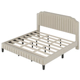 Modern Linen Curved Upholstered Platform Bed