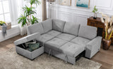 Gray Sleeper Sectional Sofa L-Shape Corner Couch