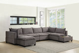 Light Gray Fabric 7Pc Modular Sectional Sofa Chaise with USB Storage Console Table