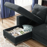 Black Sleeper Sofa Bed Reversible Sectional Couch with Storage