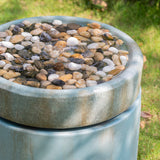 Antique Blue Contemporary Cement Water Fountain, Outdoor Bird Feeder/Bath Fountain, Antique Blue Water feature with Light For Garden, Lawn, Deck & Patio