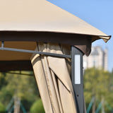 Brown 10' x 12'  Outdoor Double Vents Gazebo Patio Metal Canopy with LED lights