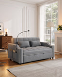 Pull Out 3 in 1 Convertible Sleeper Sofa Couch Velvet Tufted Loveseat w USB, Adjustable Backrest, Multi-Pockets