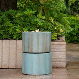 Antique Blue Contemporary Cement Water Fountain, Outdoor Bird Feeder / Bath Fountain