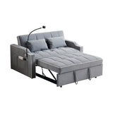 Pull Out 3 in 1 Convertible Sleeper Sofa Couch Velvet Tufted Loveseat w USB, Adjustable Backrest, Multi-Pockets