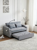 Pull Out 3 in 1 Convertible Sleeper Sofa Couch Velvet Tufted Loveseat w USB, Adjustable Backrest, Multi-Pockets