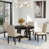 Farmhouse Dining Table Set Wood Round Extendable Dining Table