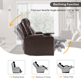 Recliner with USB Charging Port and Hidden Arm Storage 2 Cup Holders Design and 360° Swivel Tray