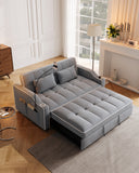 Pull Out 3 in 1 Convertible Sleeper Sofa Couch Velvet Tufted Loveseat w USB, Adjustable Backrest, Multi-Pockets