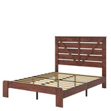 King VIntage Brown Bed Frame Headboard and Charging Station, Wood Platform Bed