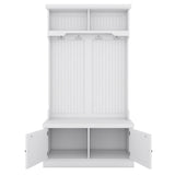 White Hall Tree with Storage Shoe Bench for Entryway and Hallway