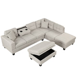 Modern Sectional Sofa with Storage Ottoman