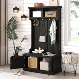 Black Hall Tree with Storage Shoe Bench for Entryway and Hallway