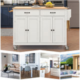 White Kitchen Island Cart with Solid Wood Top