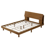 Queen 3 Piece Bedroom Set Mid Century Platform Bed with Bookshelf