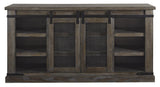 60 Inch Wooden TV Media Entertainment Center, 2 Barn Sliding Doors, Brown