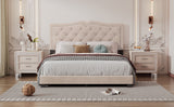 Queen Size Upholstered Bed Frame with Rivet Design