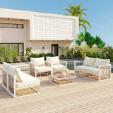 7-Piece Metal Patio Sectional Sofa Set, All-Weather Garden Conversational Furniture Set with Thick Cushions and Coffee Table for Indoor Outdoor, White