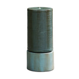 Antique Green Tall Large Round Green Ribbed Tower Water Fountain, Verge Bronze, Cement Outdoor Bird Feeder / Bath Fountain