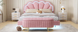 Queen Size Upholstered LED Platform Bed with Storage Ottoman-Velvet