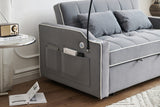 Pull Out 3 in 1 Convertible Sleeper Sofa Couch Velvet Tufted Loveseat w USB, Adjustable Backrest, Multi-Pockets