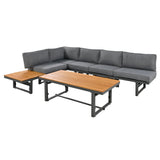 3-Piece Multi-Functional Outdoor Sectional Sofa Set with Height-adjustable Seating and Coffee Table for Patio, Garden and Backyard (Grey)