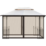 Iron Patio Khaki Outdoor Gazebo, Double Roof Soft Canopy
