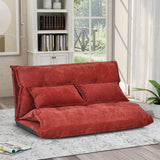 Red Adjustable Folding Futon Sofa with Two Pillows