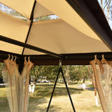 Beige Outdoor Gazebo with Convertible Swing Bench, Double Roof Soft Canopy