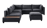 Dark Gray Fabric 7Pc Modular Sectional Sofa with Ottoman and USB Storage Console Table