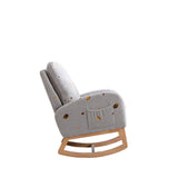 Grey  Rocking Chair with Side Pocket, Upholstered High Back