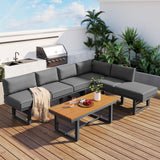 3-Piece Multi-Functional Outdoor Sectional Sofa Set with Height-adjustable Seating and Coffee Table for Patio, Garden and Backyard (Grey)